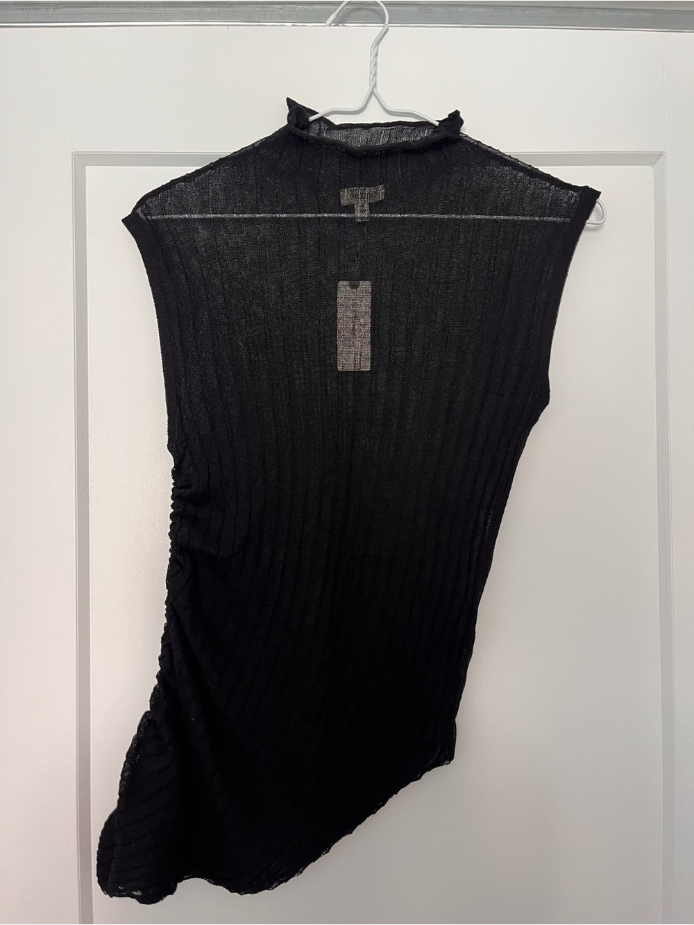 NWT Anthro Pilcro Black Ribbed Asymmetric Sheer Sleeveless Top